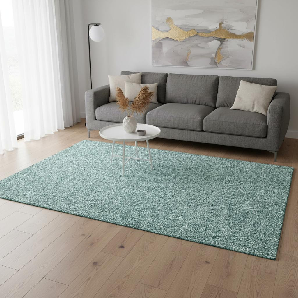 655152 5 x 8 ft. Teal & Ivory Floral Transitional Washable Machine Made Rectangle Area Rug with UV Protection