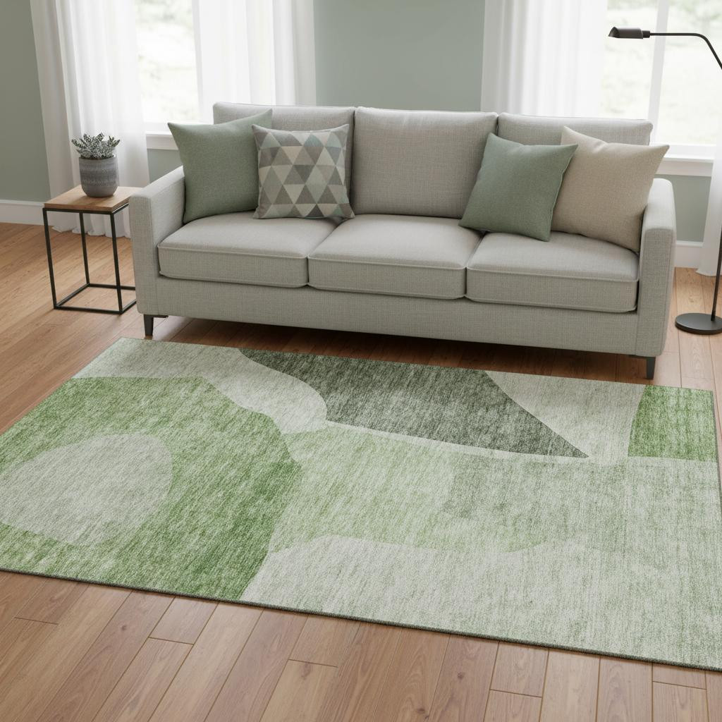 655242 5 x 8 ft. Artichoke Green & Ivory Abstract Transitional Washable Machine Made Rectangle Area Rug with UV Protection