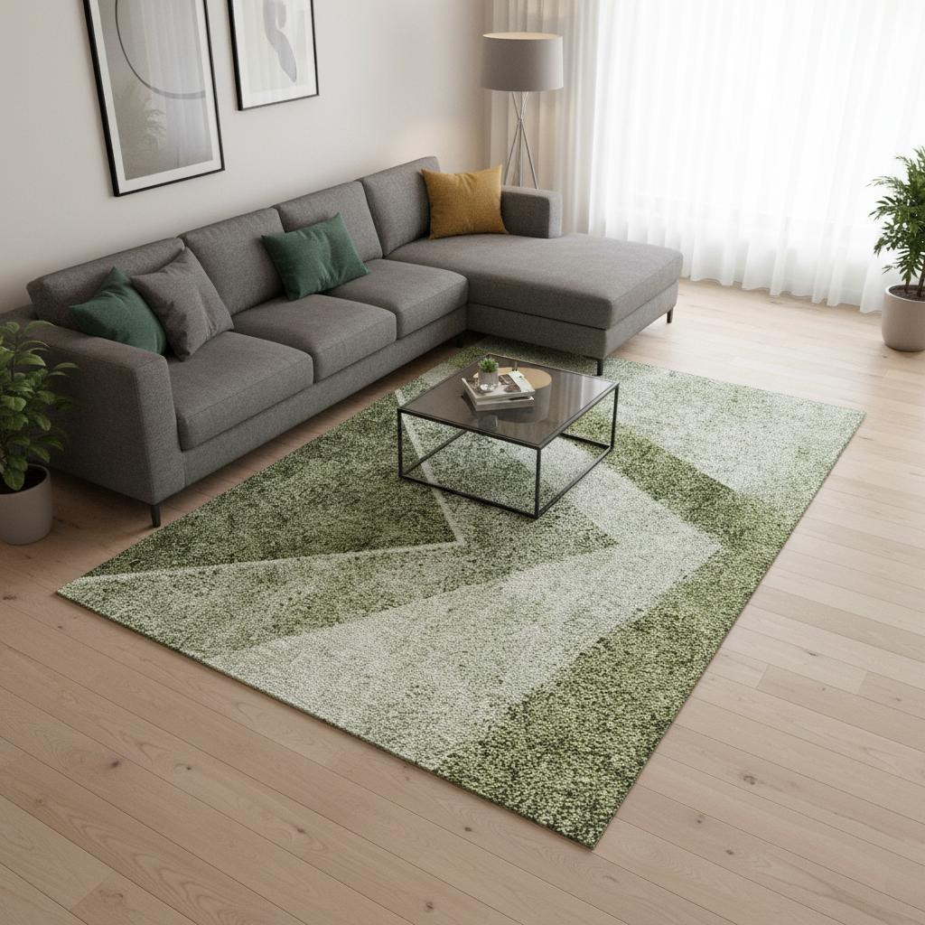 655572 9 x 12 ft. Olive Green, Gray & Silver Geometric Transitional Washable Machine Made Rectangle Area Rug with UV Protection