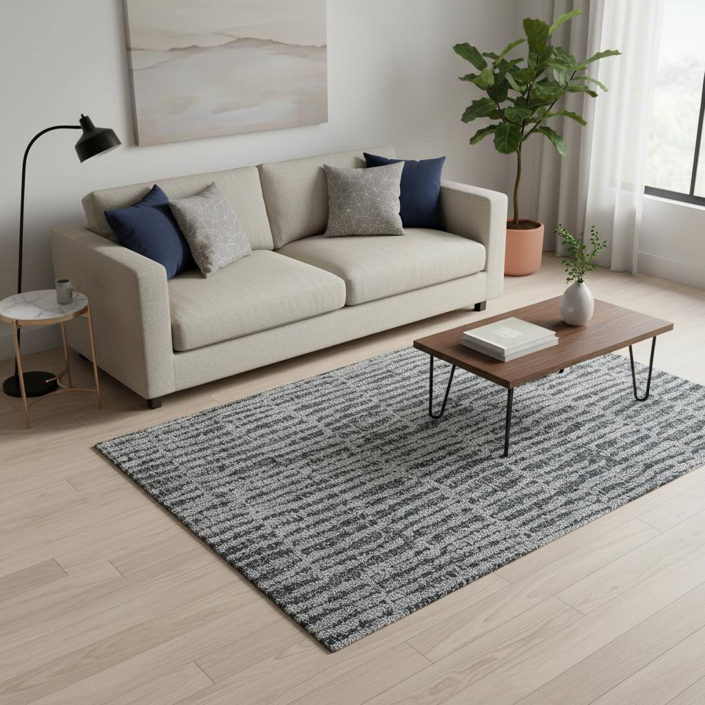 655688 5 x 8 ft. Charcoal & Gray Striped Washable Machine Made Rectangle Area Rug with UV Protection