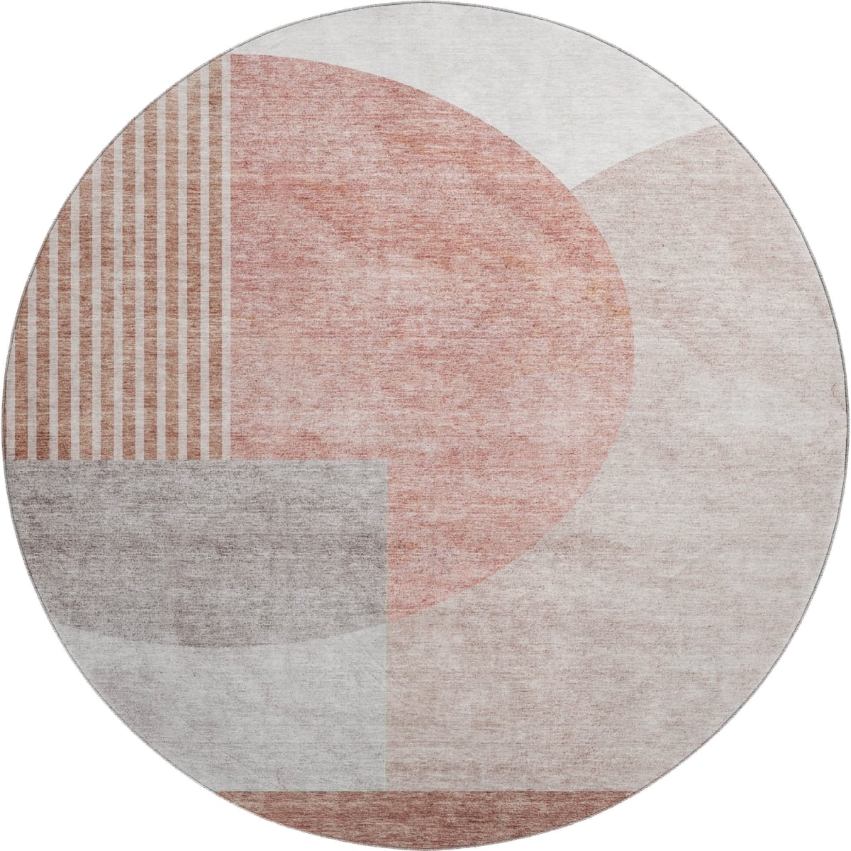 655827 8 ft. Copper Gray & Ivory Geometric Washable Round Area Rug with UV Protection