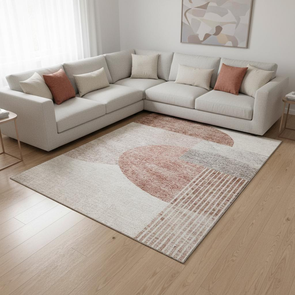 655830 10 x 14 ft. Copper Gray & Ivory Geometric Washable Machine Made Rectangle Area Rug with UV Protection