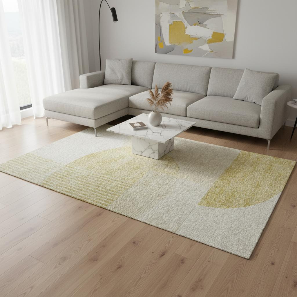 655842 10 x 14 ft. Gold & Ivory Geometric Transitional Washable Machine Made Rectangle Area Rug with UV Protection