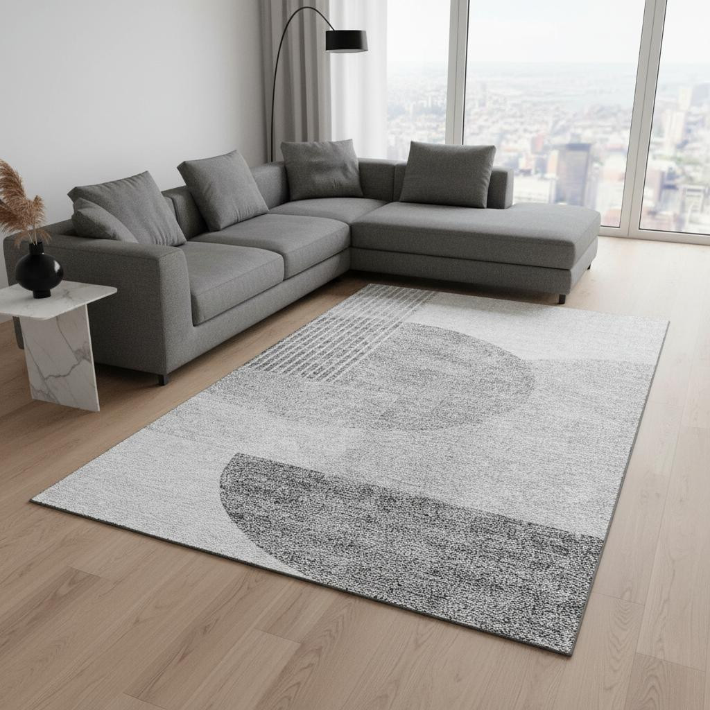 655846 8 x 10 ft. Gray & Silver Geometric Transitional Washable Machine Made Rectangle Area Rug with UV Protection