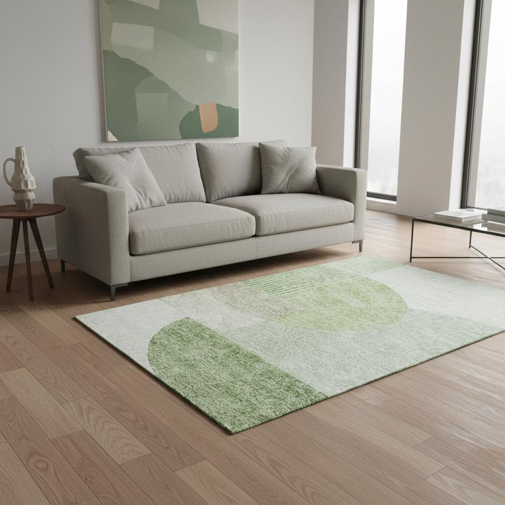 655850 5 x 8 ft. Olive Green & Beige Geometric Transitional Washable Machine Made Rectangle Area Rug with UV Protection