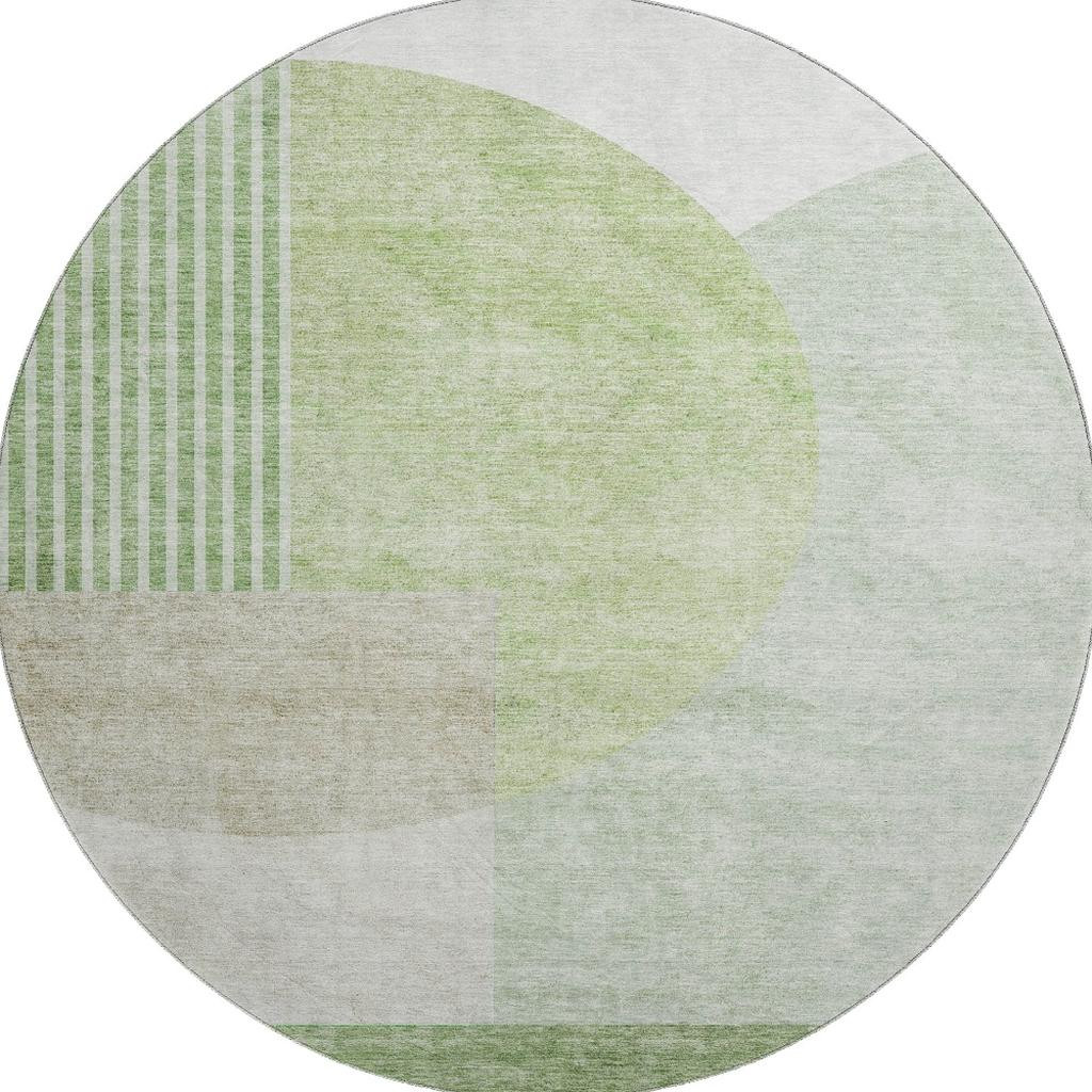 655851 8 ft. Olive Green & Beige Geometric Transitional Washable Round Area Rug with UV Protection