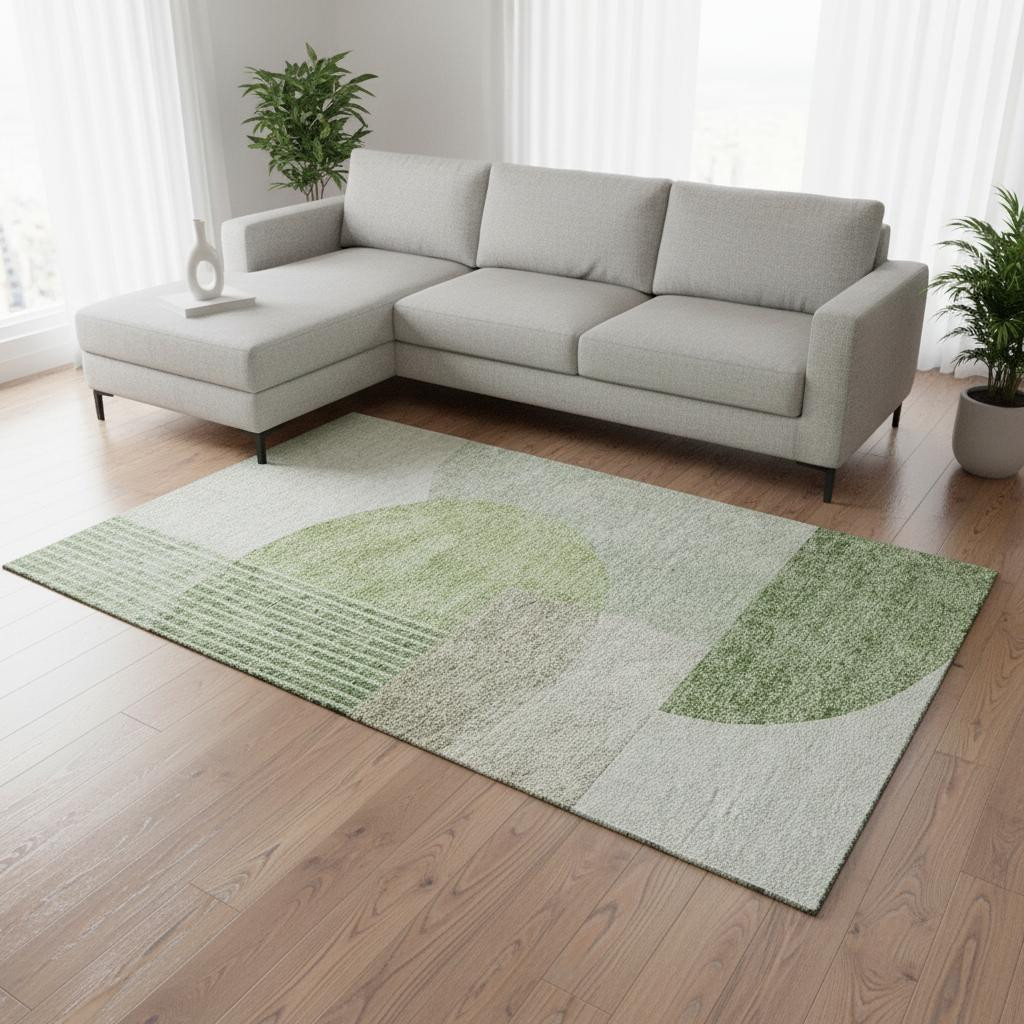 655854 10 x 14 ft. Olive Green & Beige Geometric Transitional Washable Machine Made Rectangle Area Rug with UV Protection