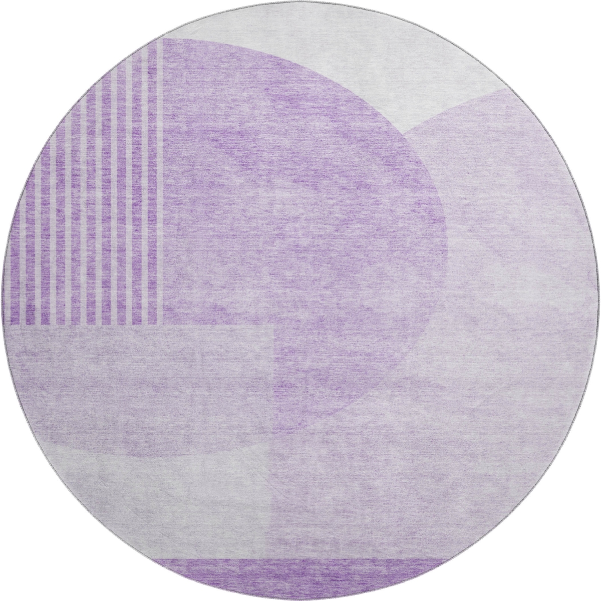 655857 8 ft. Purple & Ivory Geometric Transitional Washable Round Area Rug with UV Protection