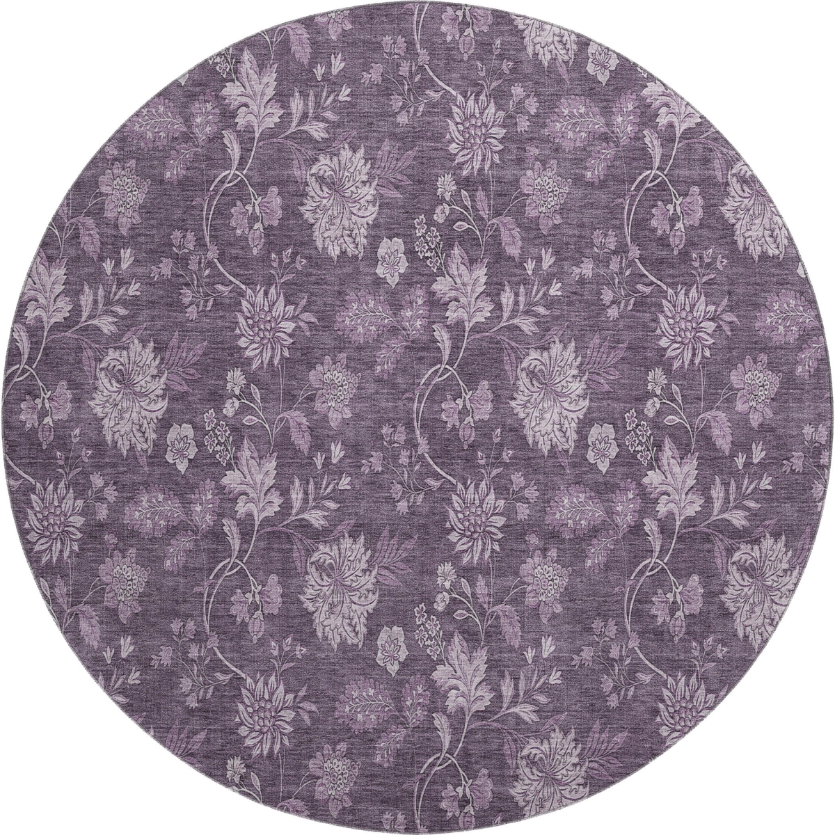 655935 8 ft. Plum & Ivory Floral Transitional Washable Round Area Rug with UV Protection