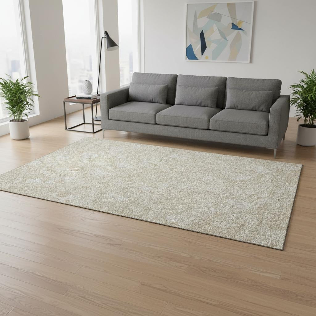 655964 5 x 8 ft. Beige & Ivory Floral Transitional Washable Machine Made Rectangle Area Rug with UV Protection