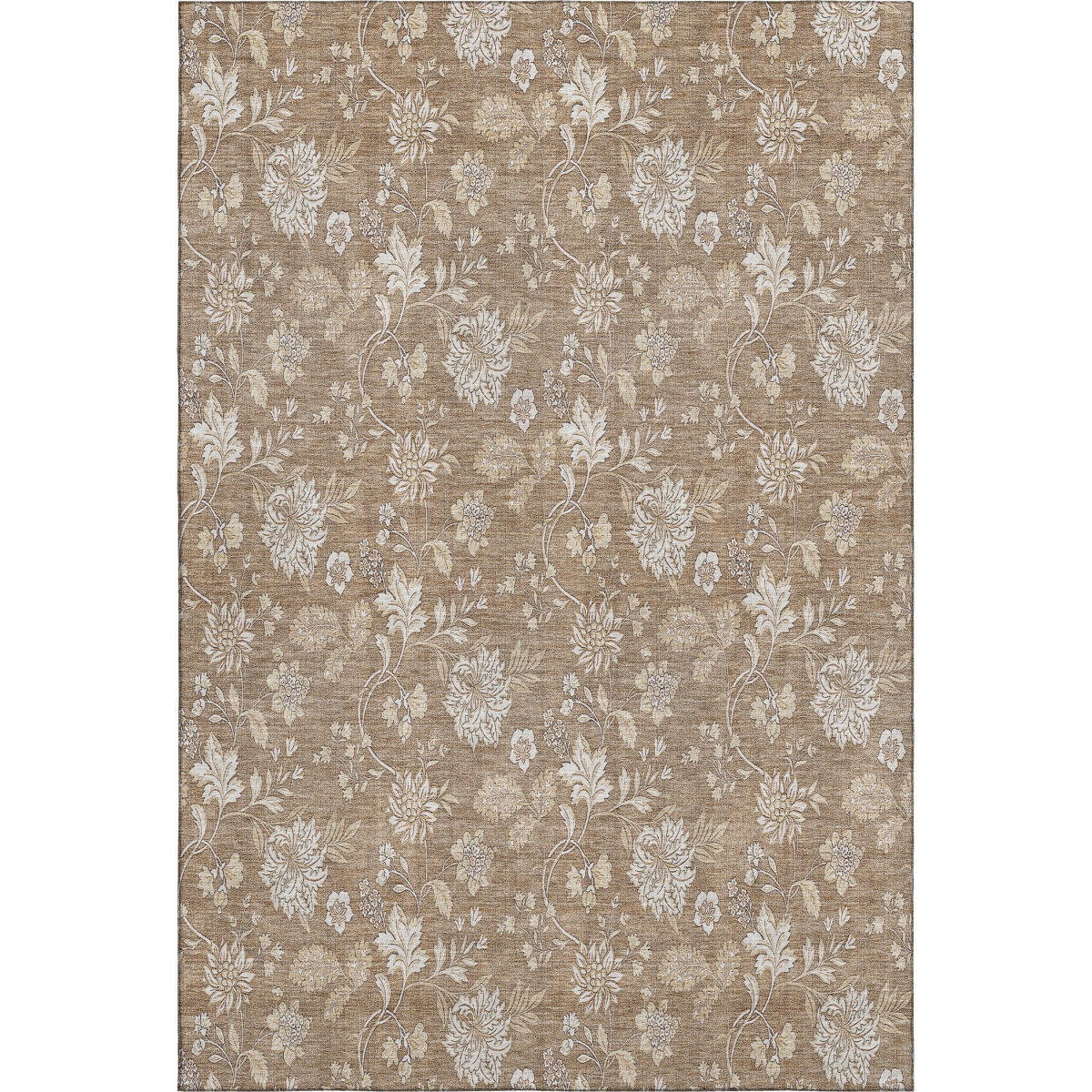 655979 9 x 12 ft. Copper & Beige Floral Transitional Washable Machine Made Rectangle Area Rug with UV Protection