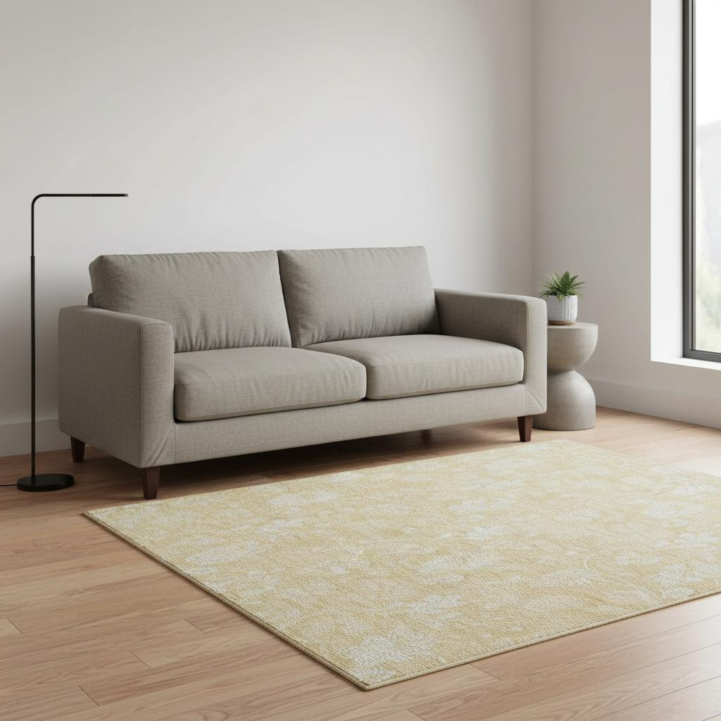 655988 5 x 8 ft. Amber & Ivory Floral Transitional Washable Machine Made Rectangle Area Rug with UV Protection