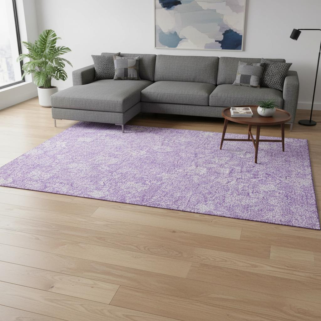 655996 8 x 10 ft. Lilac & Ivory Floral Transitional Washable Machine Made Rectangle Area Rug with UV Protection