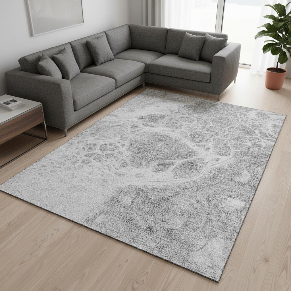 656039 9 x 12 ft. Gray & Ivory Abstract Transitional Washable Machine Made Rectangle Area Rug with UV Protection