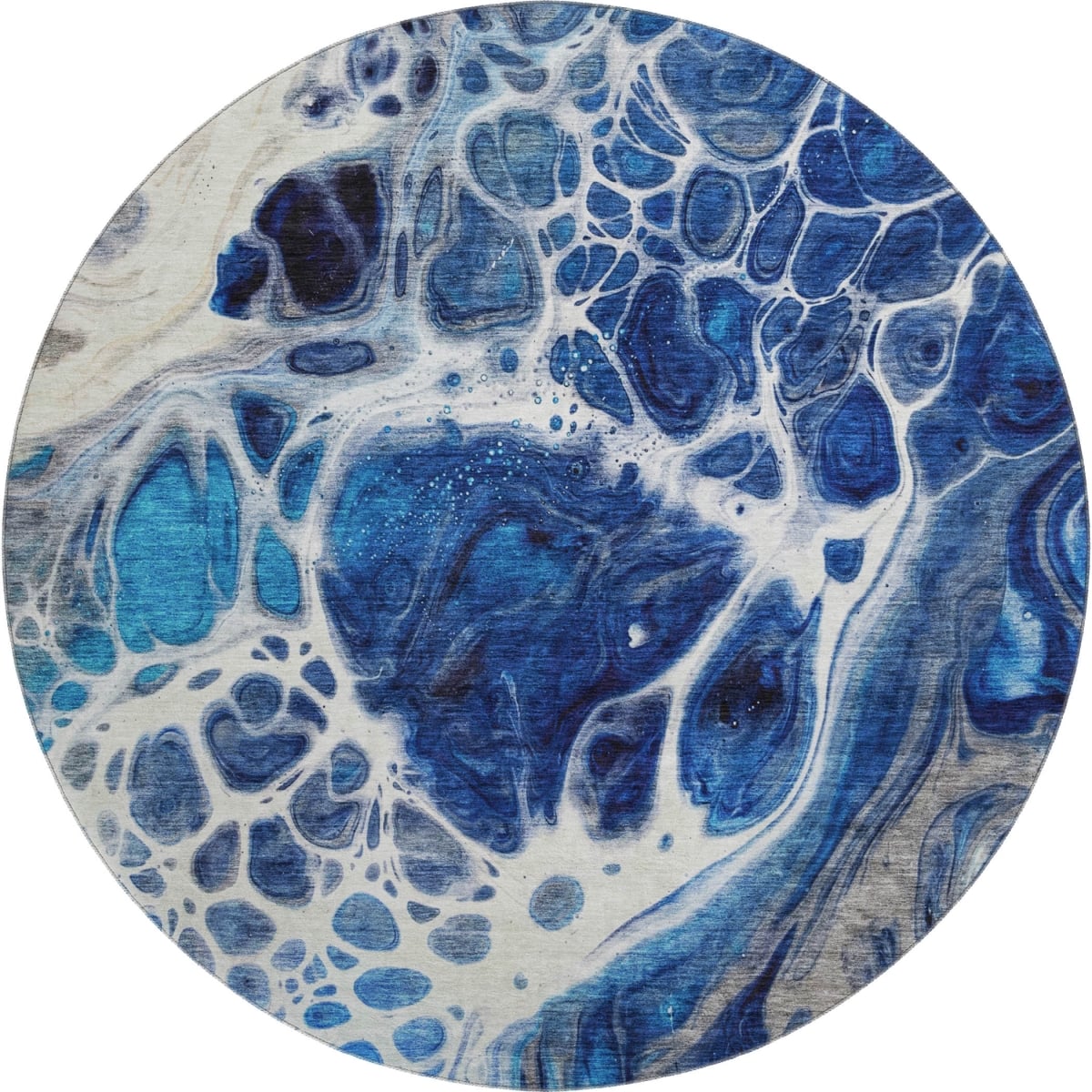 656049 8 ft. Navy Blue, Ivory & Gray Abstract Washable Round Area Rug with UV Protection