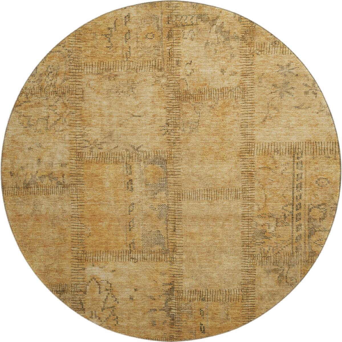 656145 8 ft. Copper & Gray Patchwork Washable Round Area Rug with UV Protection