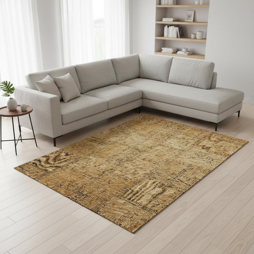 656148 10 x 14 ft. Copper & Gray Patchwork Washable Machine Made Rectangle Area Rug with UV Protection