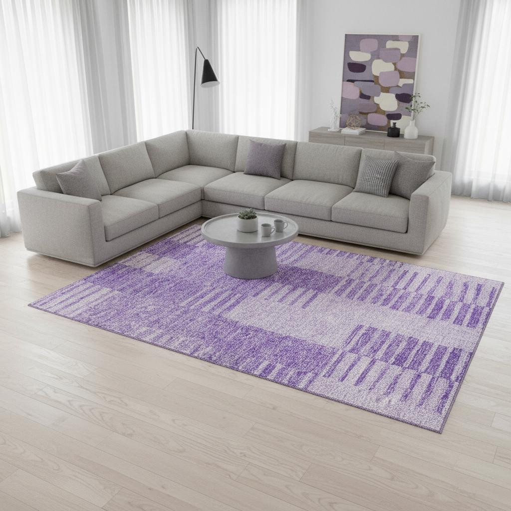 656212 8 x 10 ft. Lavender & Ivory Striped Transitional Washable Machine Made Rectangle Area Rug with UV Protection
