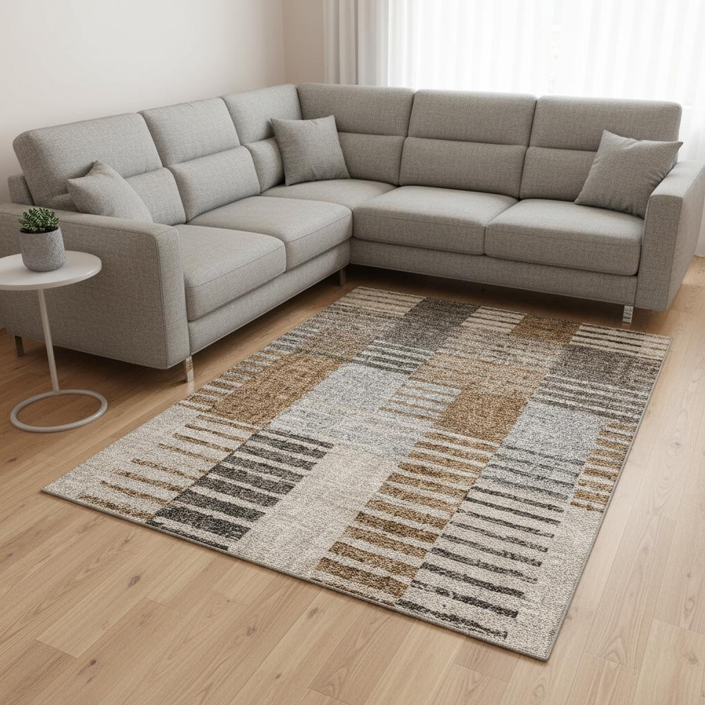 656262 10 x 14 ft. Rust Ivory & Gray Striped Transitional Washable Machine Made Rectangle Area Rug with UV Protection