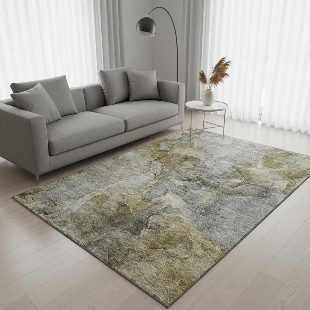 656336 5 x 8 ft. Taupe & Brown Abstract Washable Machine Made Rectangle Area Rug with UV Protection