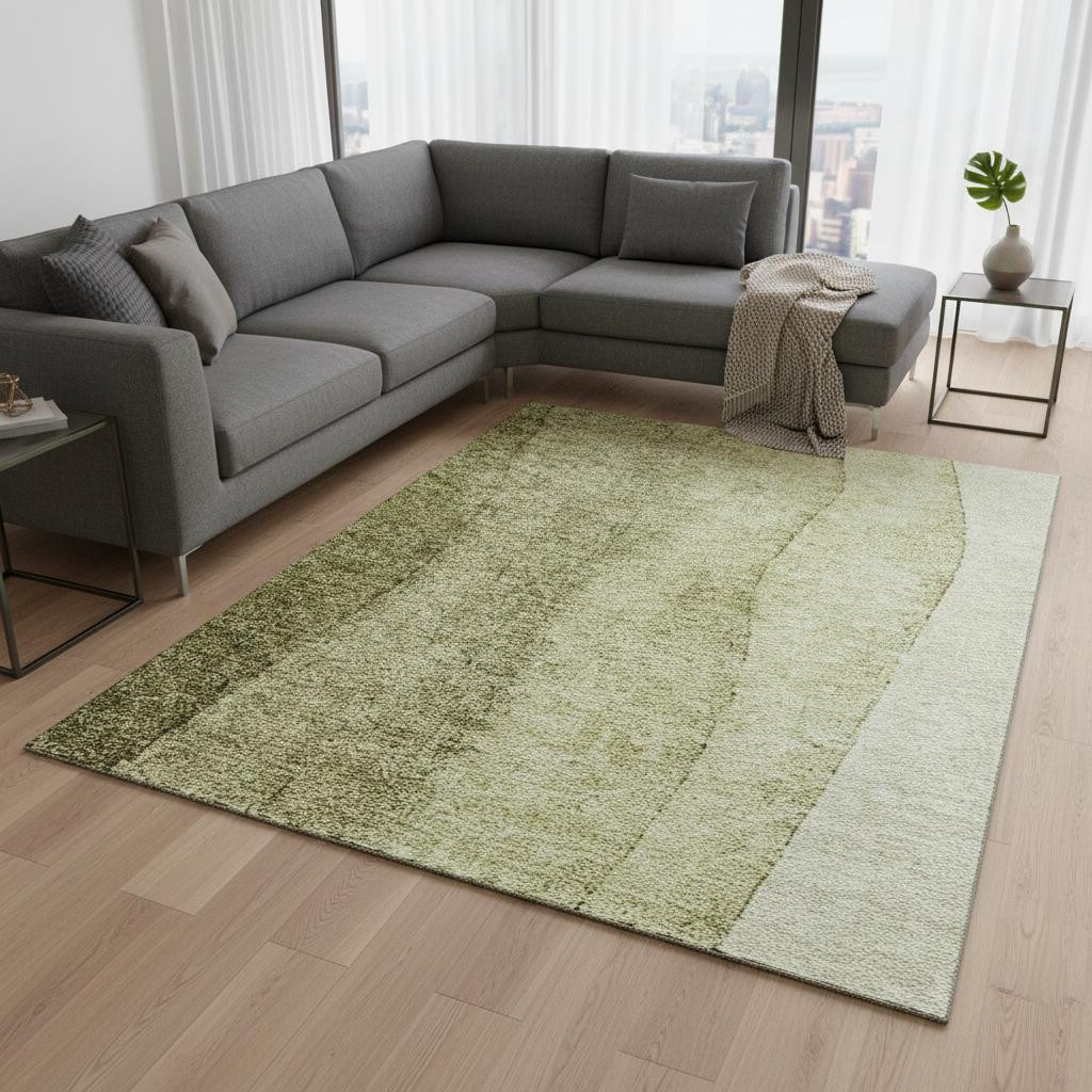 656356 8 x 10 ft. Olive Green & Ivory Ombre Transitional Washable Machine Made Rectangle Area Rug with UV Protection