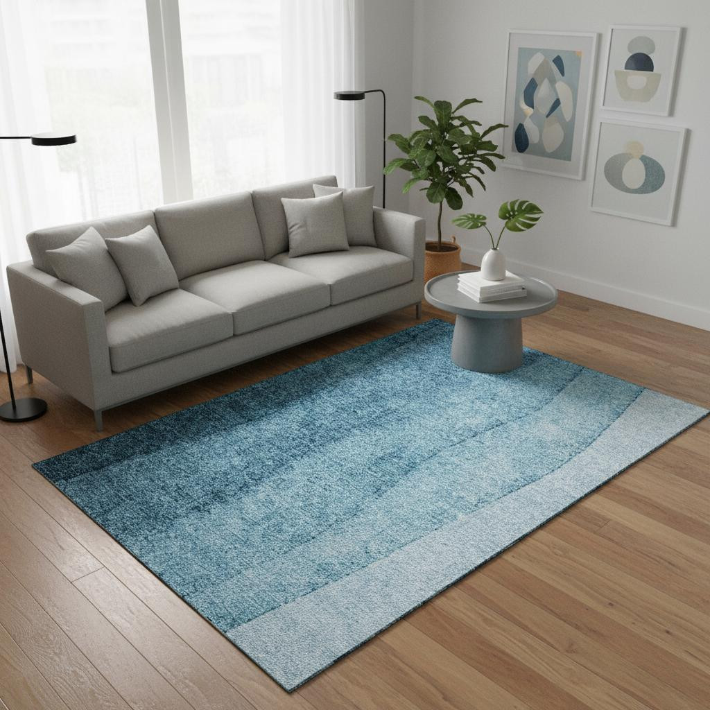 656372 5 x 8 ft. Teal & Ivory Ombre Transitional Washable Machine Made Rectangle Area Rug with UV Protection