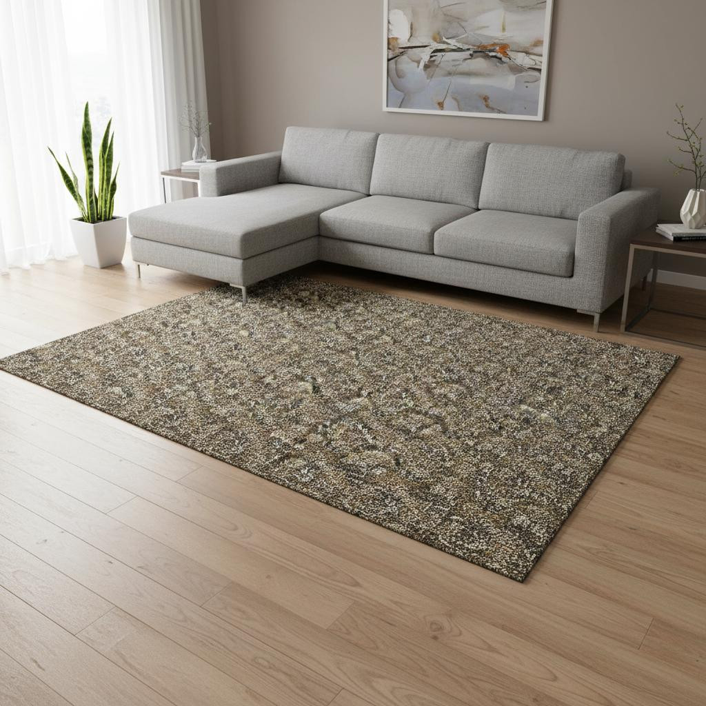 656436 10 x 14 ft. Brown & Ivory Floral Transitional Washable Machine Made Rectangle Area Rug with UV Protection