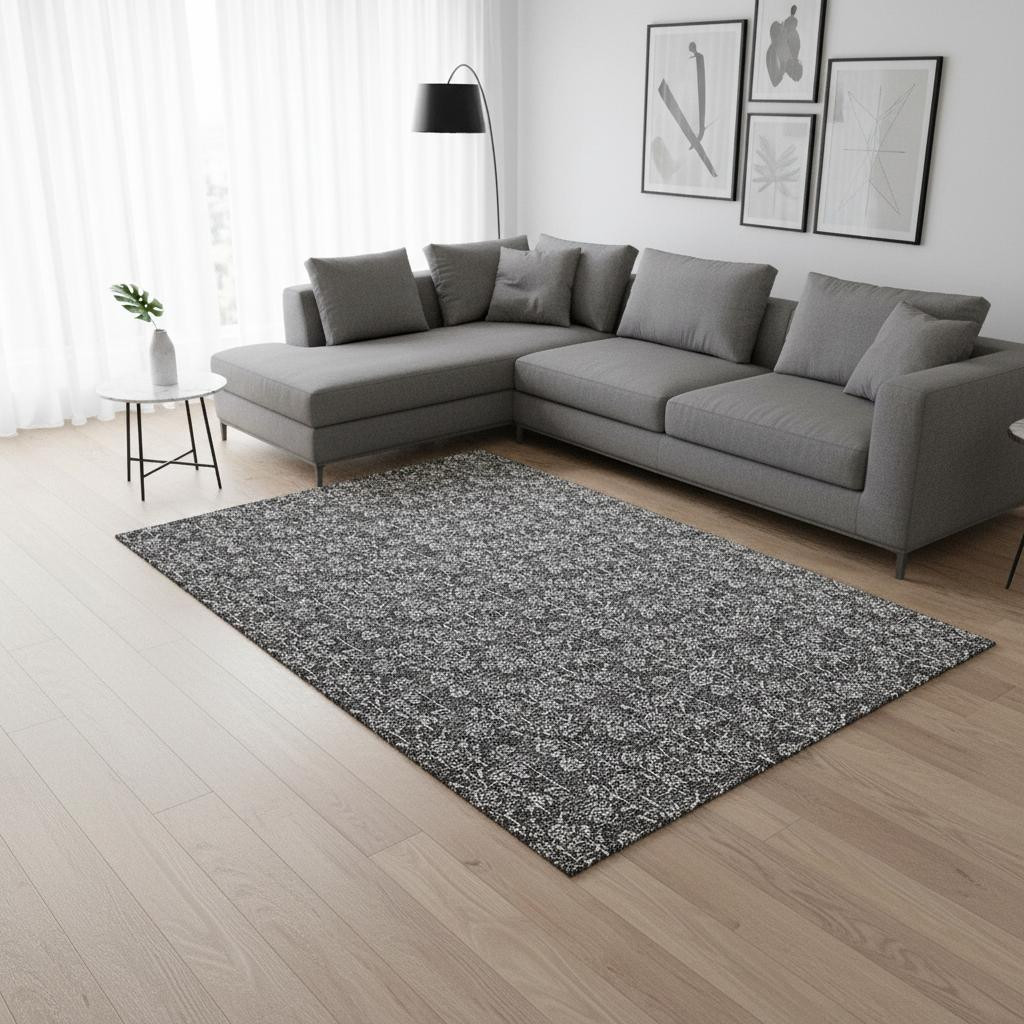656440 8 x 10 ft. Gray & Silver Floral Transitional Washable Machine Made Rectangle Area Rug with UV Protection