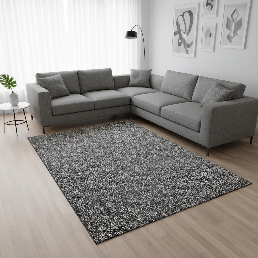 656442 10 x 14 ft. Gray & Silver Floral Transitional Washable Machine Made Rectangle Area Rug with UV Protection