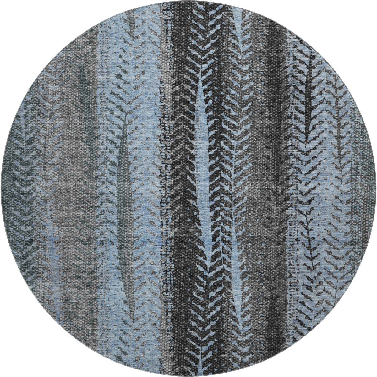 656486 8 ft. Blue & Gray Striped Transitional Washable Round Area Rug with UV Protection