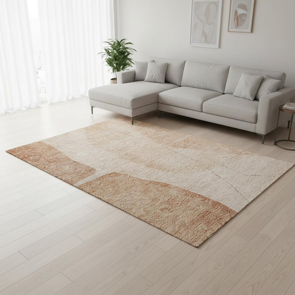 656596 9 x 12 ft. Terra Cotta & Beige Abstract Transitional Washable Machine Made Rectangle Area Rug with UV Protection