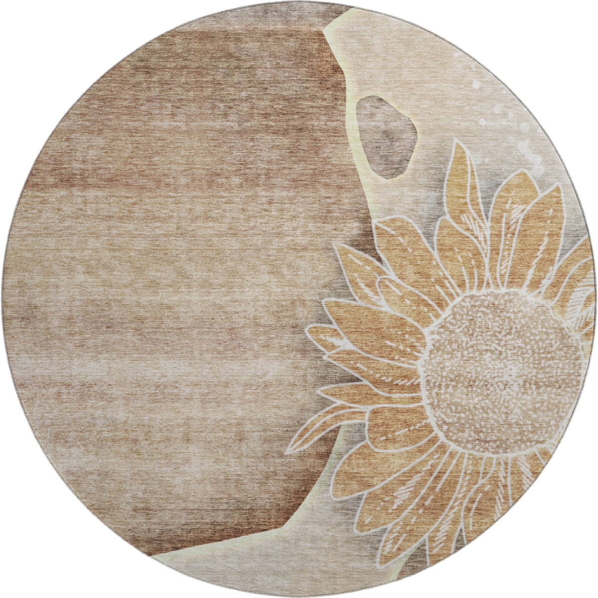 656786 8 ft. Brown & Beige Floral Transitional Washable Round Area Rug with UV Protection