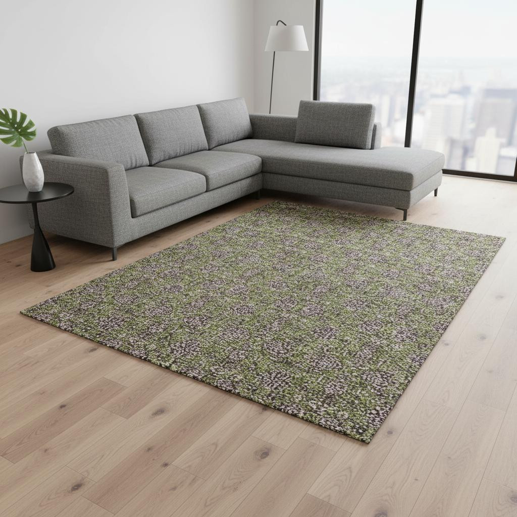 656847 8 x 10 ft. Olive Green & Beige Floral Transitional Washable Machine Made Rectangle Area Rug with UV Protection