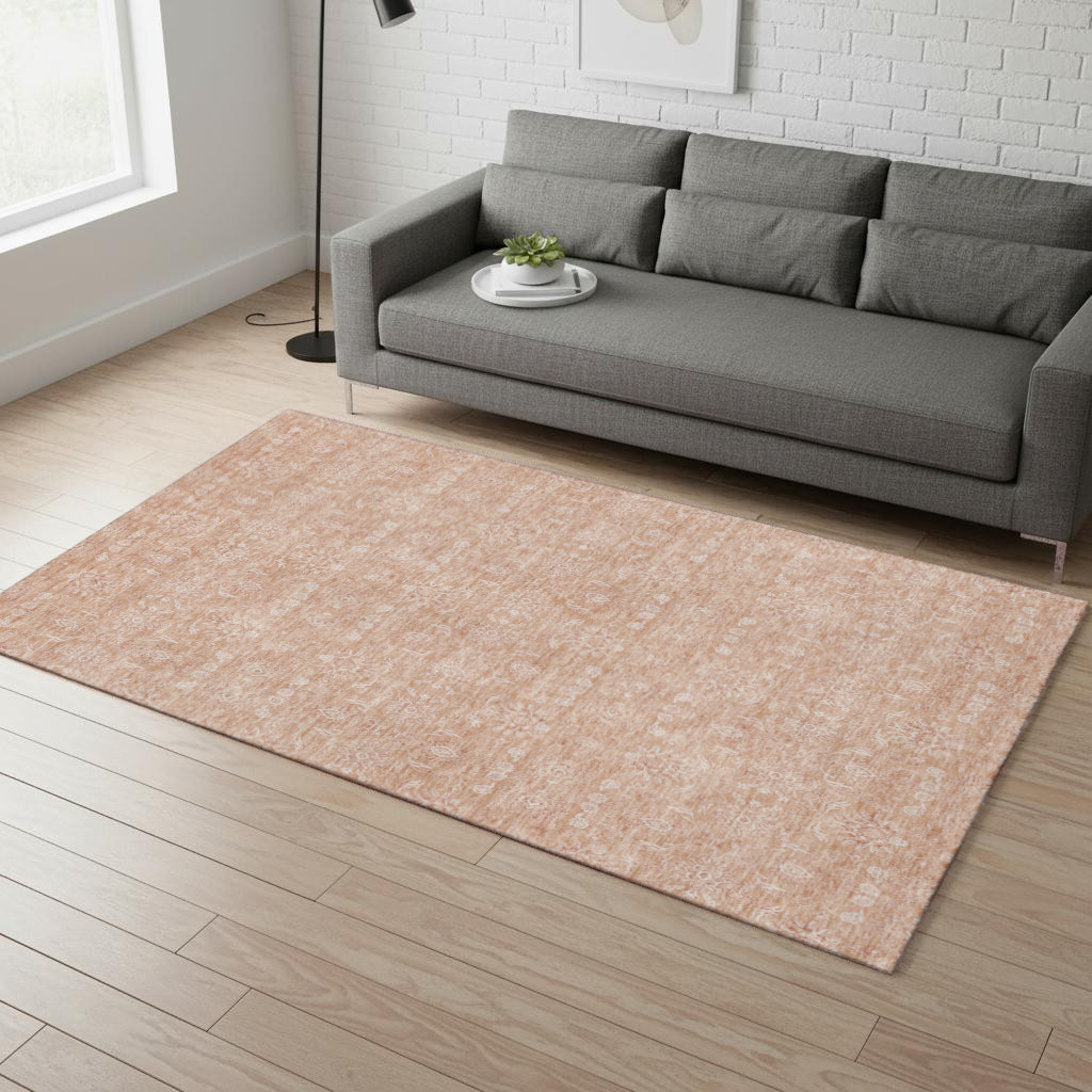 656887 5 x 8 ft. Coral & Ivory Floral Washable Machine Made Rectangle Area Rug with UV Protection