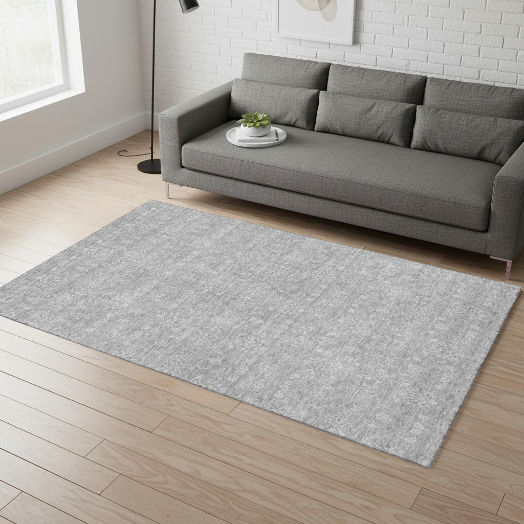 656893 5 x 8 ft. Gray & Ivory Floral Transitional Washable Machine Made Rectangle Area Rug with UV Protection