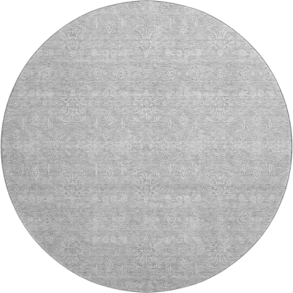 656924 8 ft. Silver & Gray Floral Transitional Washable Round Area Rug with UV Protection