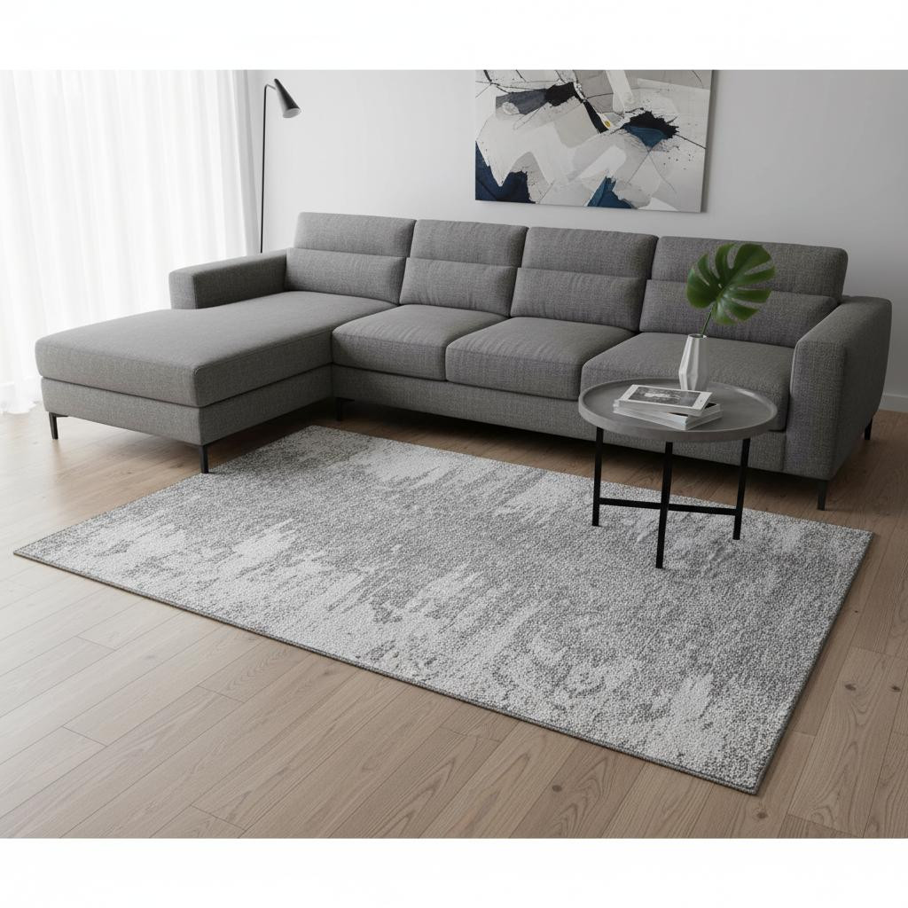 656993 10 x 14 ft. Silver & Gray Abstract Transitional Washable Machine Made Rectangle Area Rug with UV Protection
