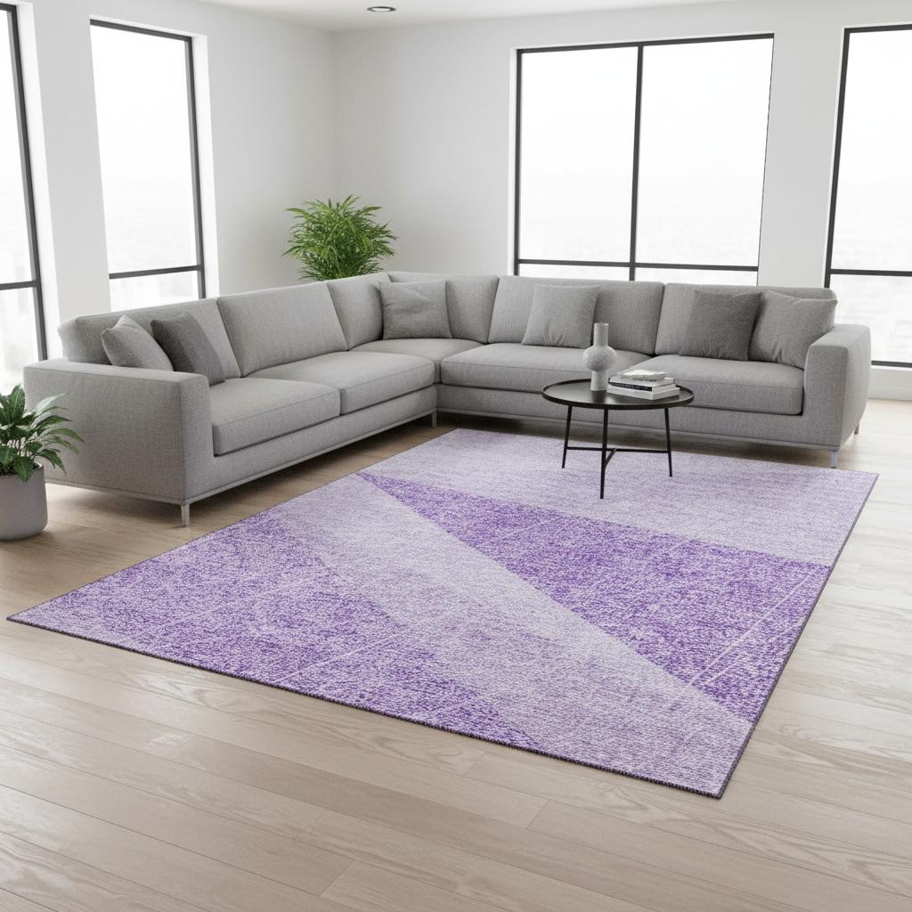 657029 10 x 14 ft. Lavender & Ivory Geometric Transitional Washable Machine Made Rectangle Area Rug with UV Protection