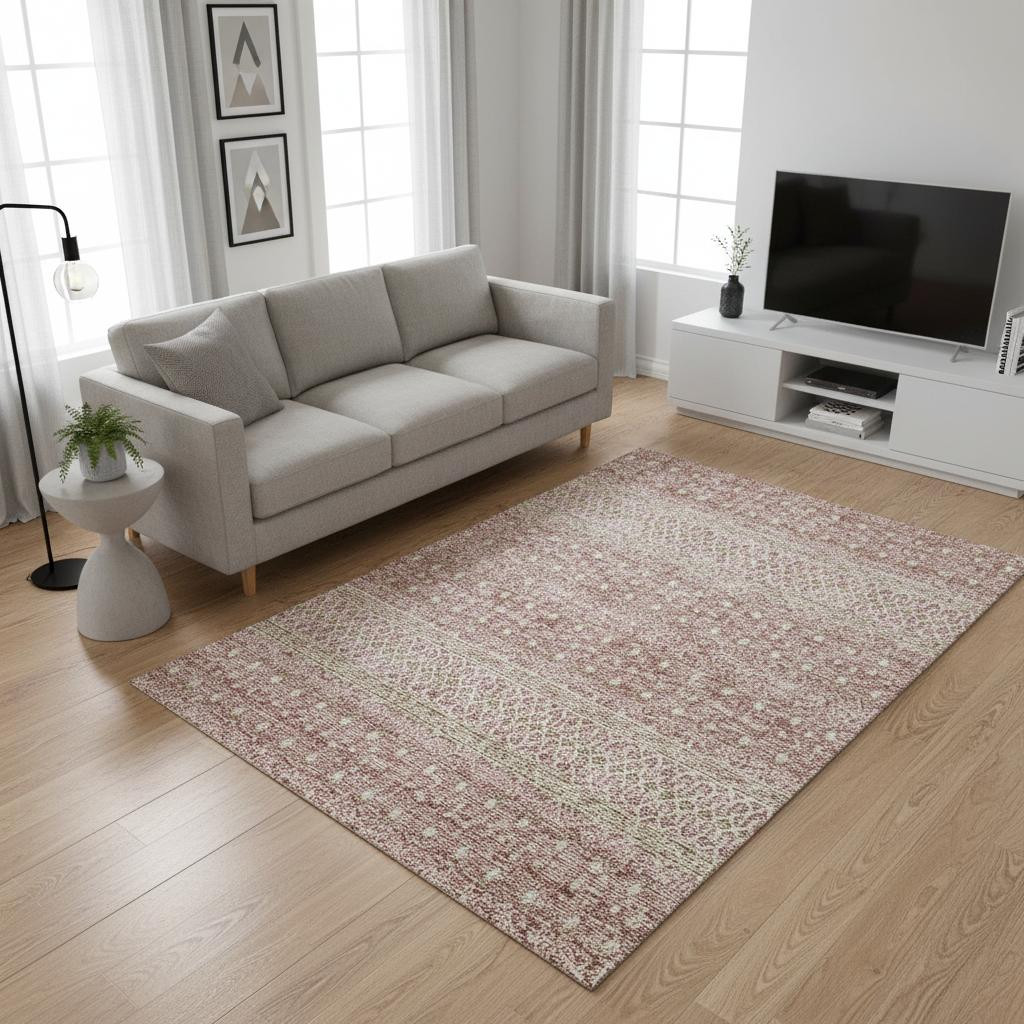 657157 5 x 8 ft. Blush & Ivory Tribal Transitional Washable Machine Made Rectangle Area Rug with UV Protection