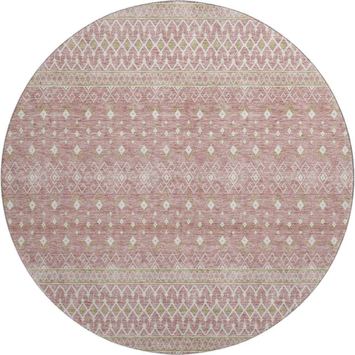 657158 8 ft. Blush & Ivory Tribal Transitional Washable Round Area Rug with UV Protection