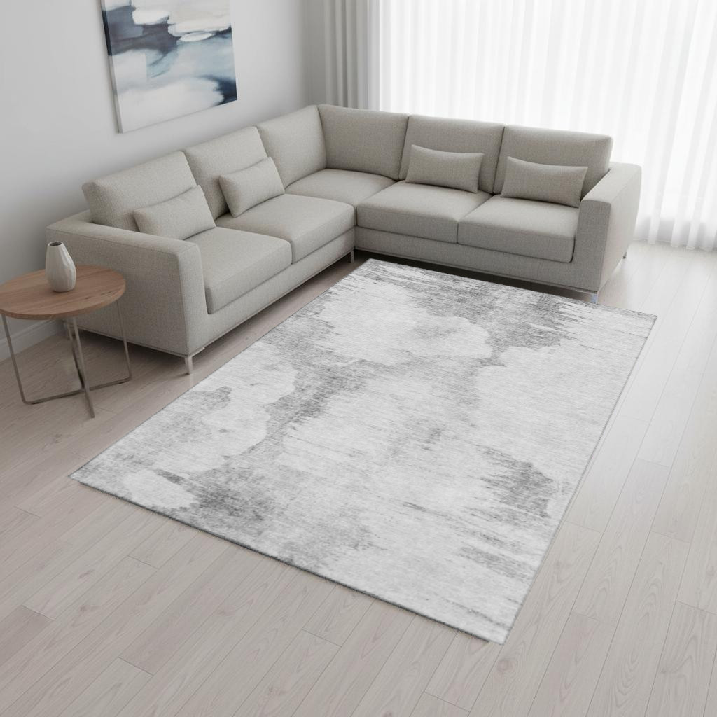 657232 9 x 12 ft. Silver Gray & Pewter Abstract Washable Machine Made Rectangle Area Rug with UV Protection