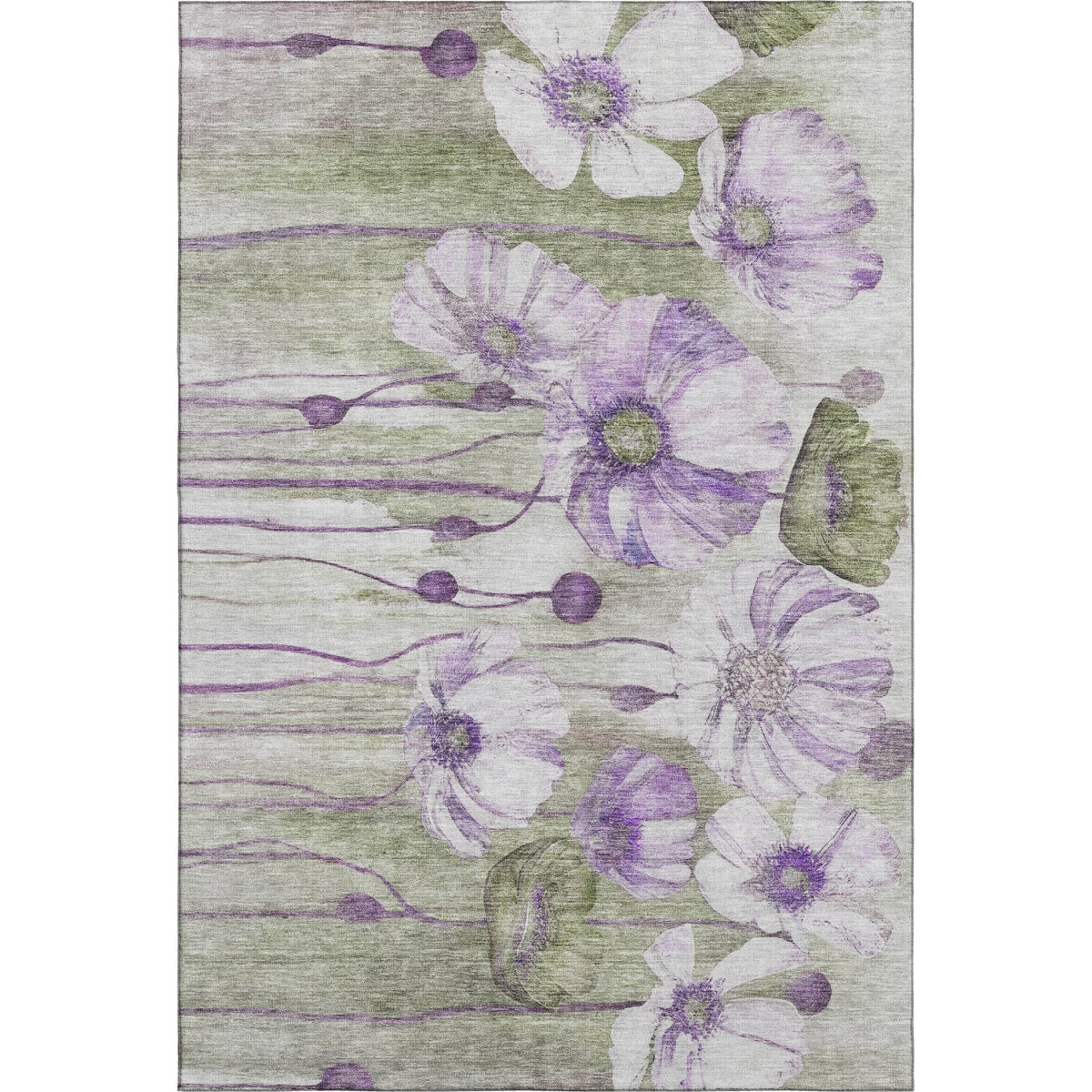 657312 3 x 5 ft. Purple, Green & Ivory Floral Washable Machine Made Rectangle Area Rug with UV Protection