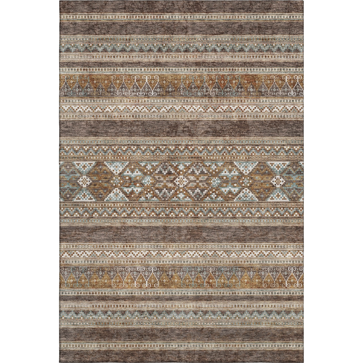 657408 3 x 5 ft. Chocolate Copper & Ivory Southwestern Washable Machine Made Rectangle Area Rug with UV Protection