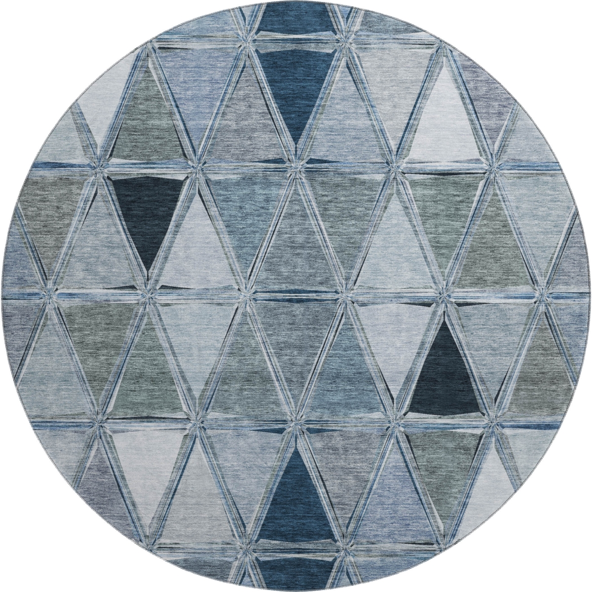 657620 8 ft. Blue, Gray & Ivory Geometric Transitional Washable Round Area Rug with UV Protection