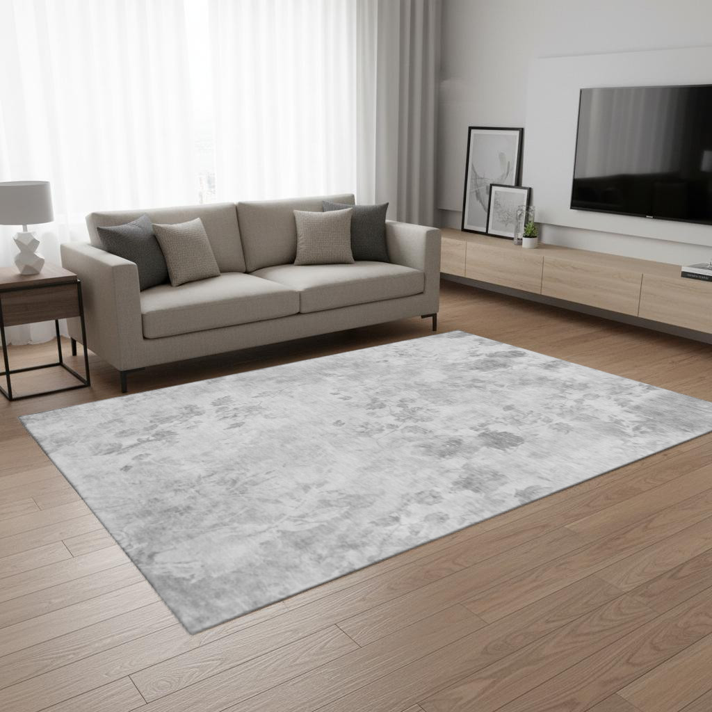 657709 5 x 8 ft. Gray & Silver Floral Transitional Washable Machine Made Rectangle Area Rug with UV Protection