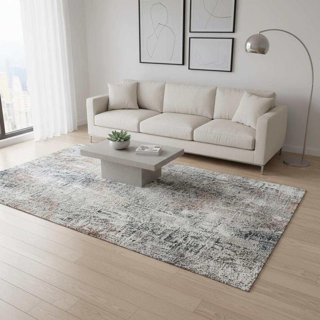 657775 5 x 8 ft. Taupe Copper & Beige Abstract Washable Machine Made Rectangle Area Rug with UV Protection
