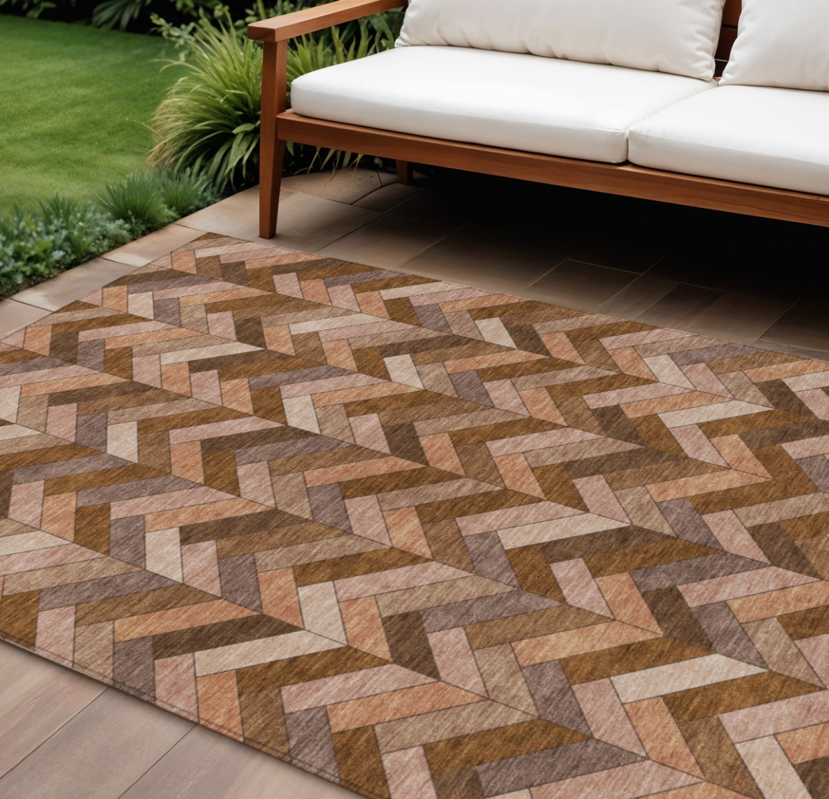 658163 9 x 12 ft. Copper & Rust Geometric Washable Transitional Indoor & Outdoor Rectangle Area Rug