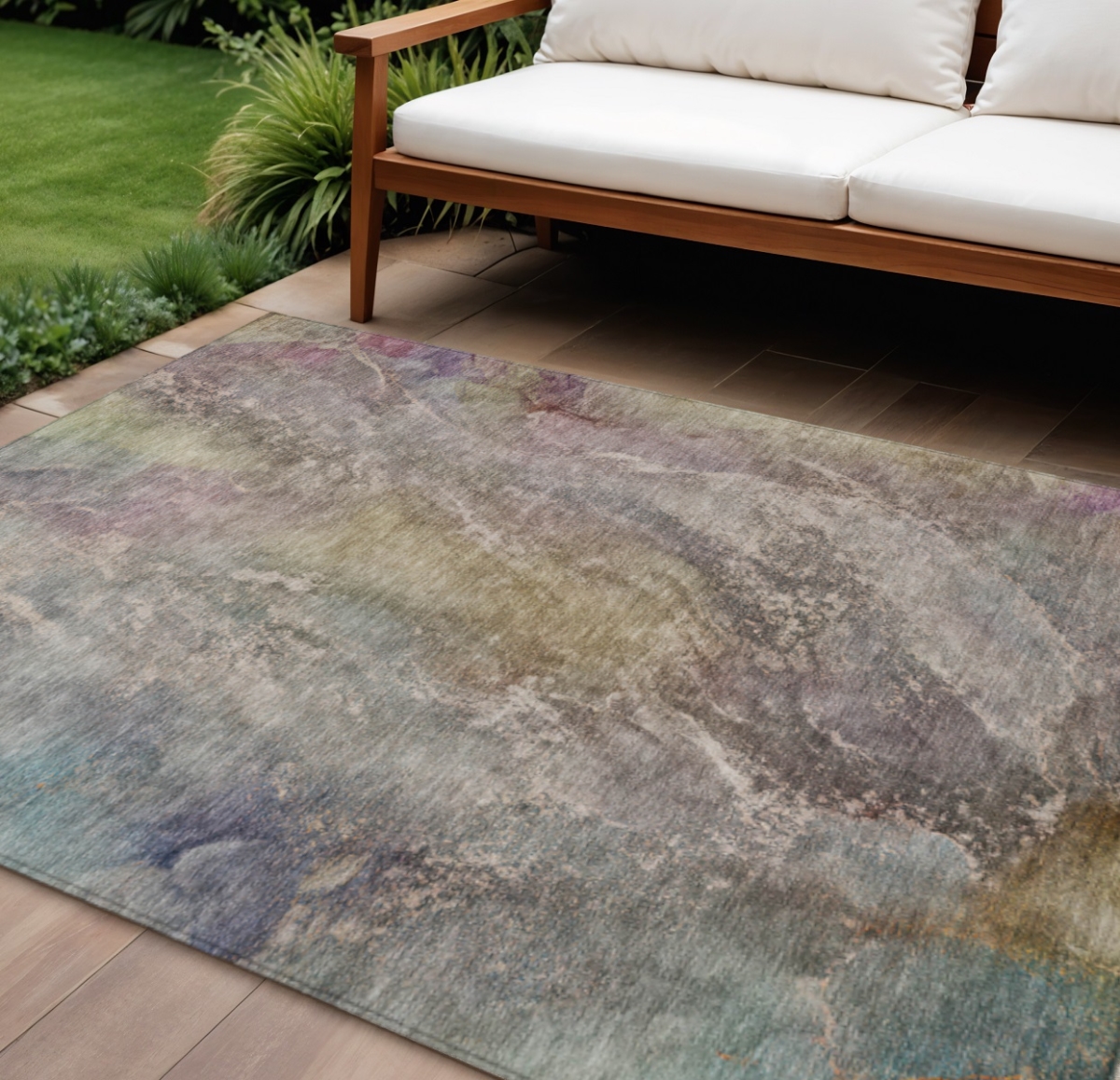 658596 10 x 14 ft. Beige & Gray Abstract Washable Transitional Indoor & Outdoor Rectangle Area Rug