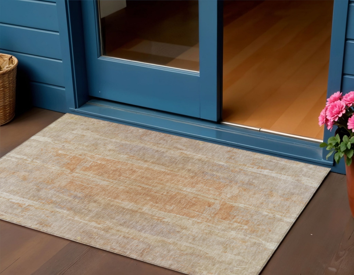 658663 3 x 5 ft. Khaki & Beige Abstract Washable Transitional Indoor & Outdoor Rectangle Area Rug