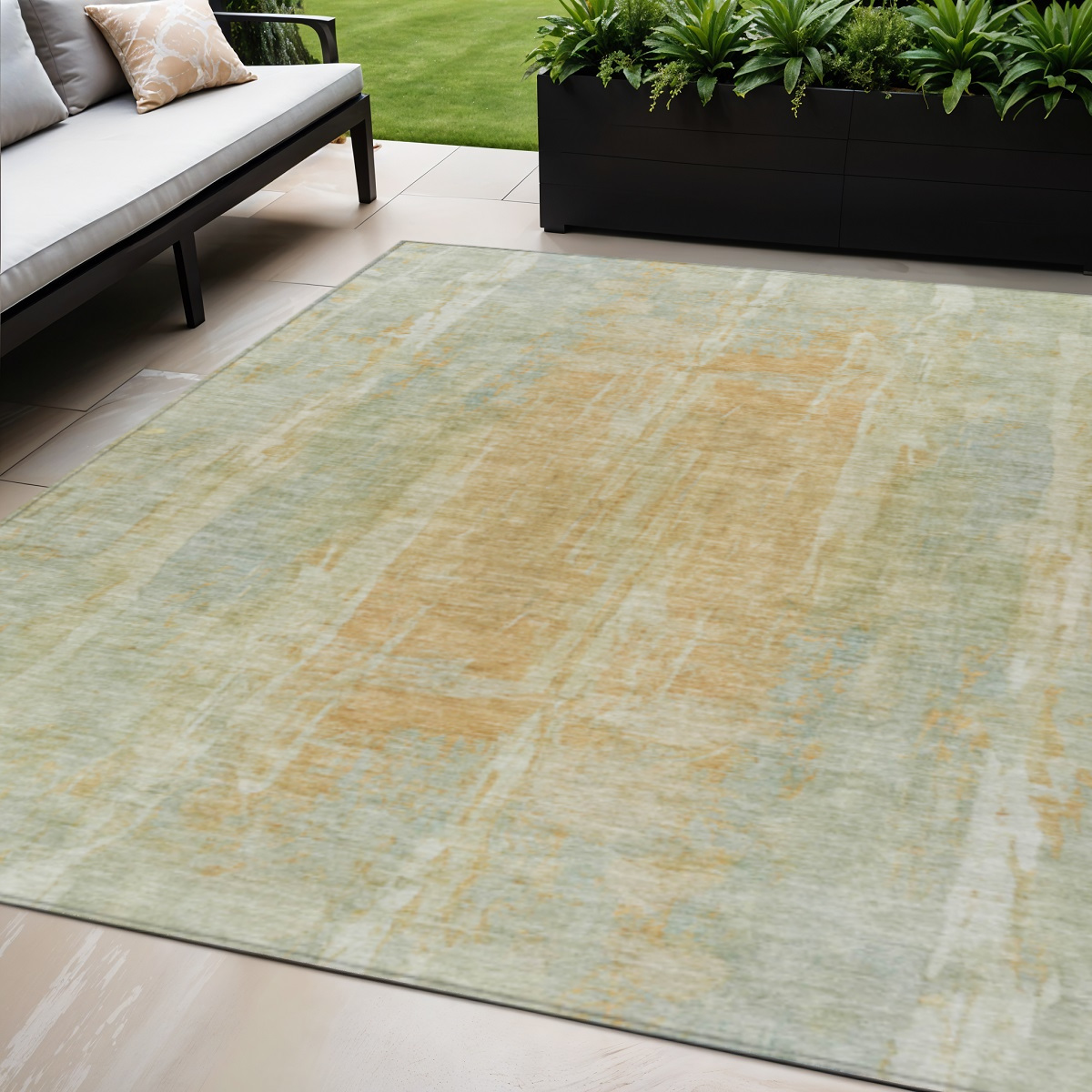 658682 5 x 8 ft. Sage & Copper Abstract Washable Transitional Indoor & Outdoor Rectangle Area Rug